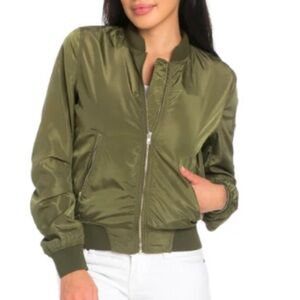 Ela Coleccion Green bomber jacket with exposed gold zipper size 12